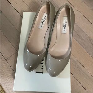 LK Bennett round tie patent leather pumps size 5.5